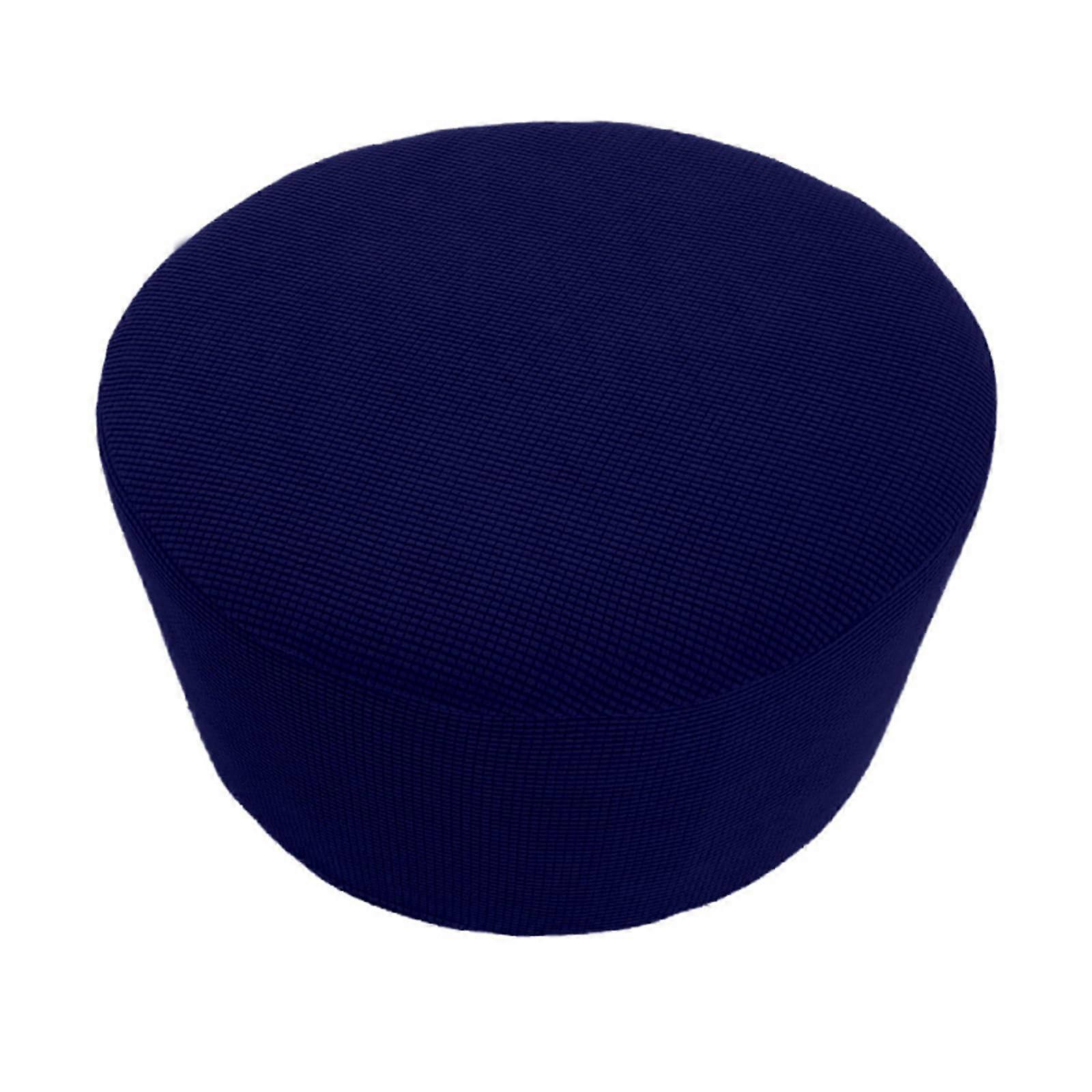 Ottoman Slipcover Round Elastic Protector Spill Resistant  Stretch Washable Check Pattern