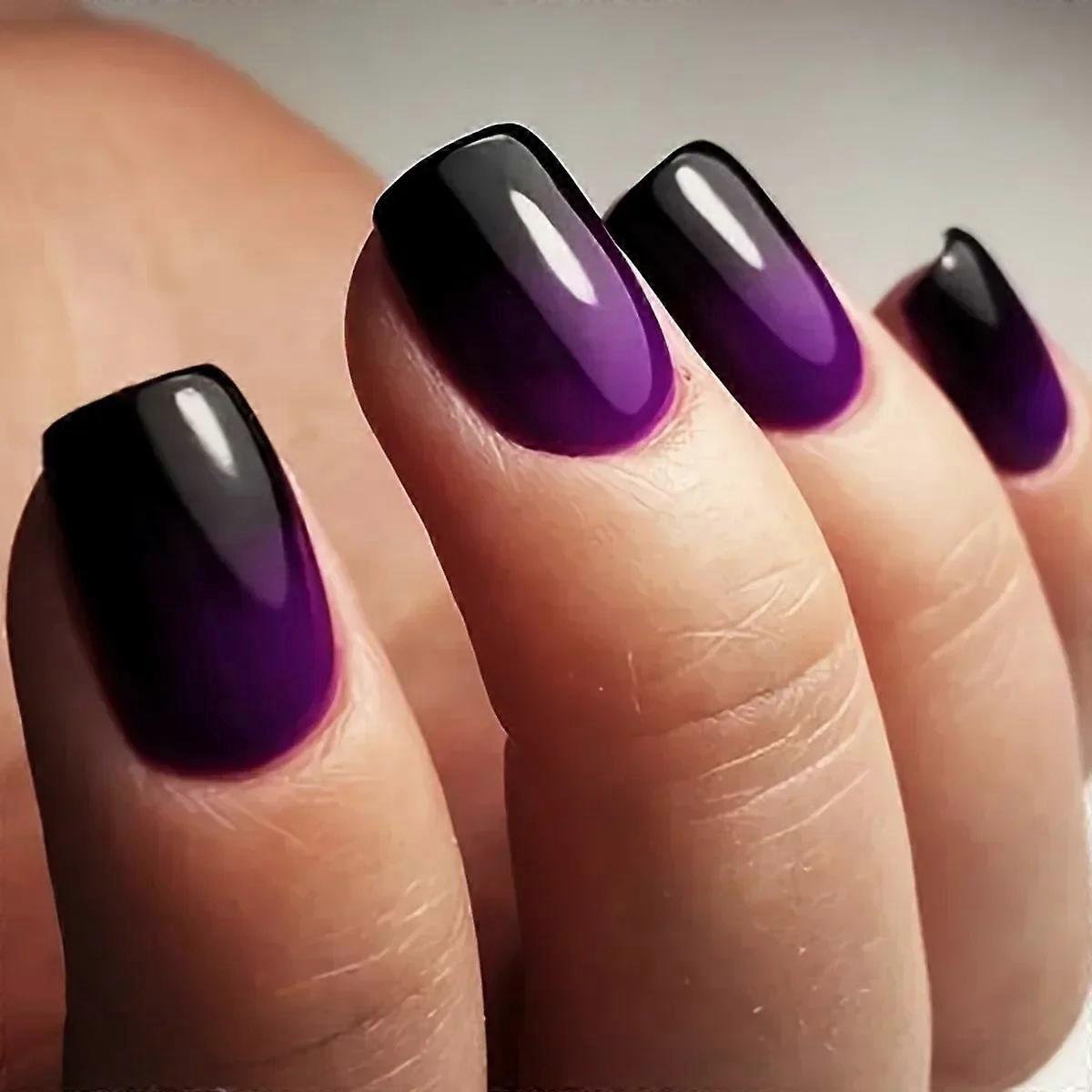 2026 New style 24Pcs Solid Black Short False Nails with Rose Pattern Design Ballerina Square Artific