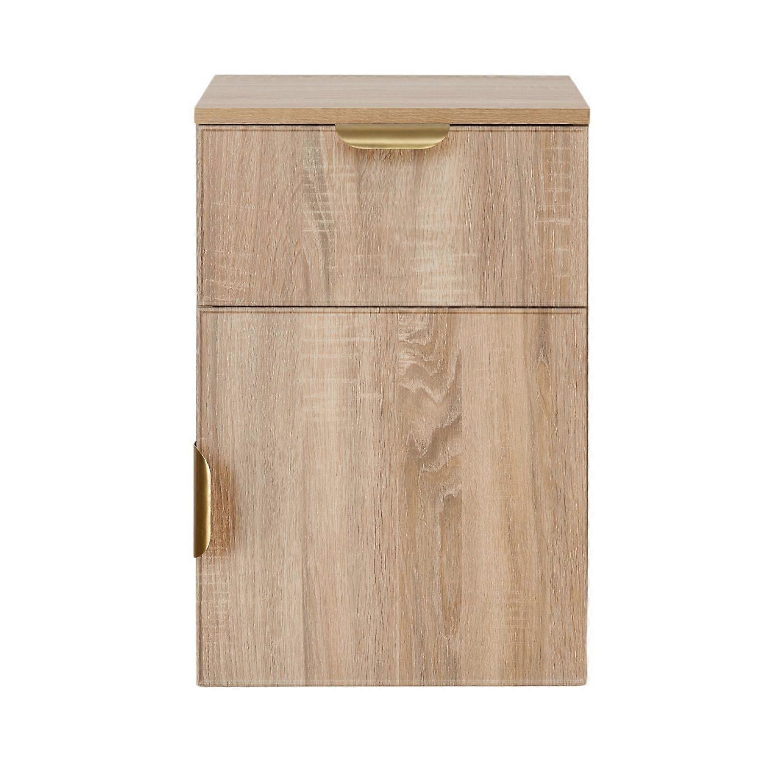Porto Bedside Table Natural Oak Slim Pull Brass Bedside Tables