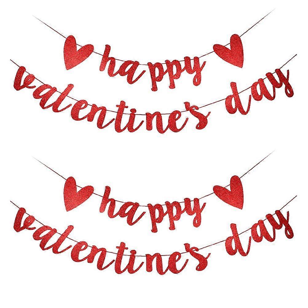 2 Sets Valentine's Day Banner Valentine's Day Pulling Flag Valentine's Day Flag