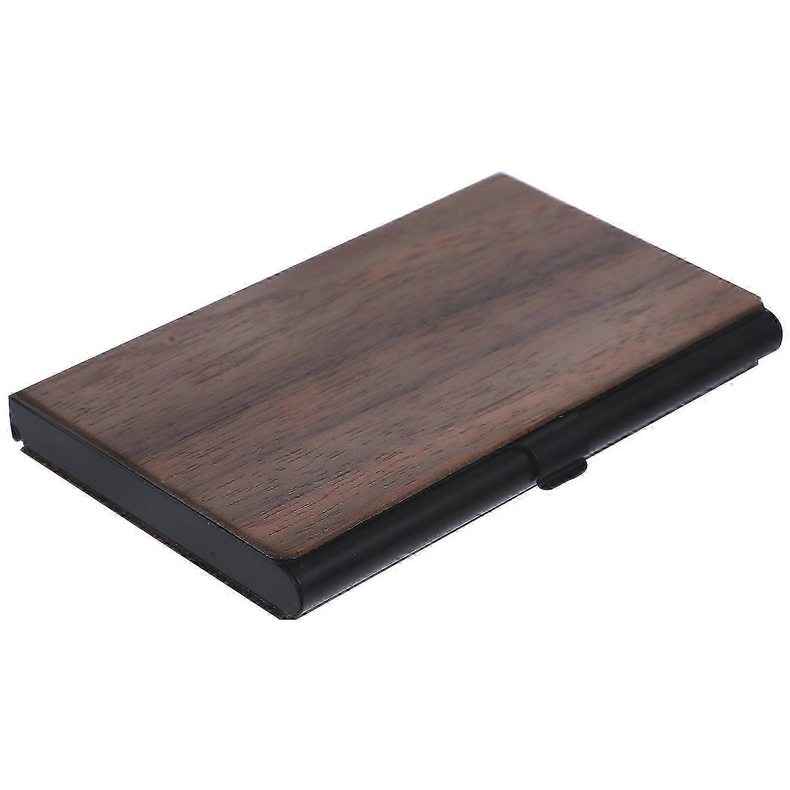 Rectangular Business Card Desk Holder For Office Use Dark Brown Large Capacity 1Pack