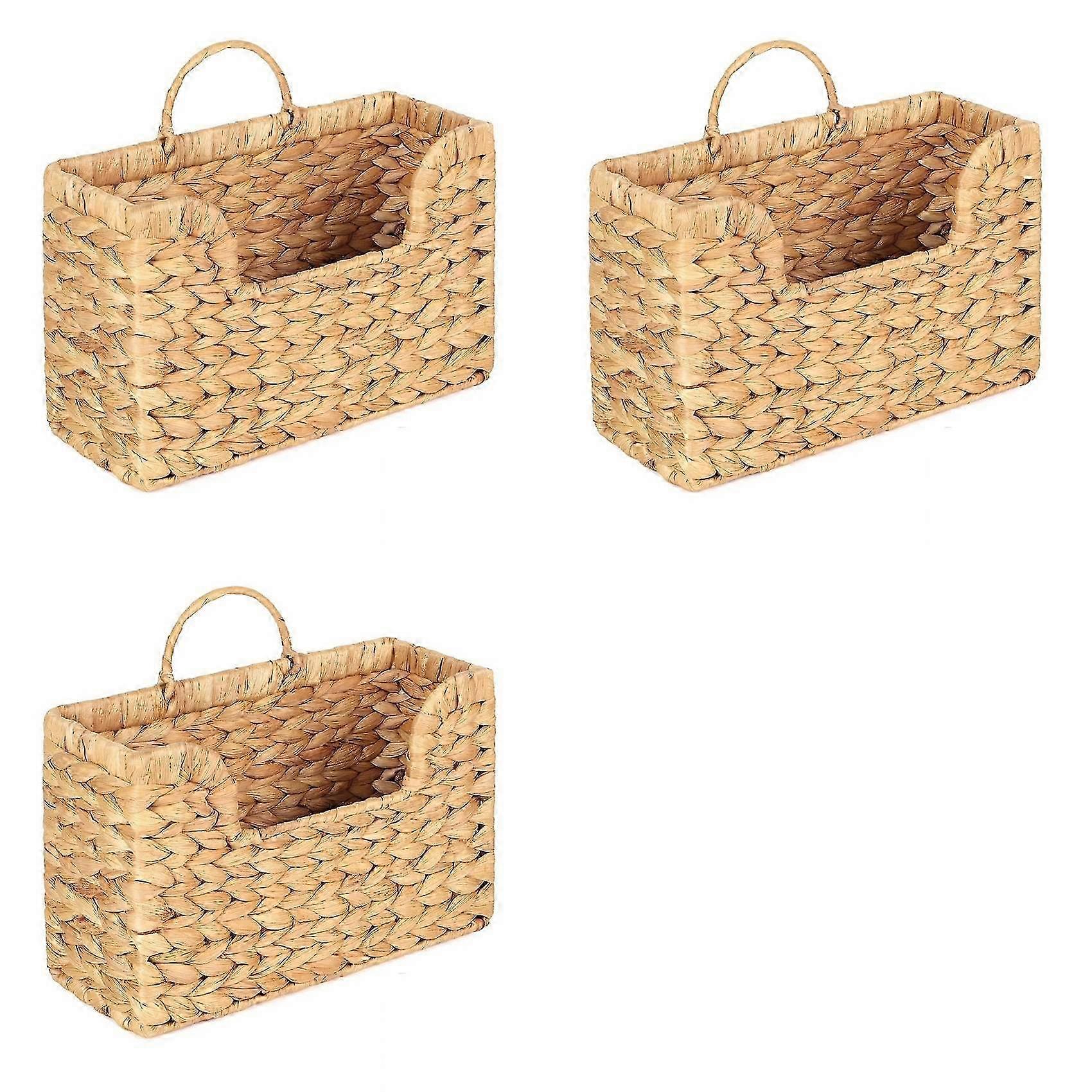 Magazine rack, hand-woven, 3-piece set, wall-mounted storage basket
