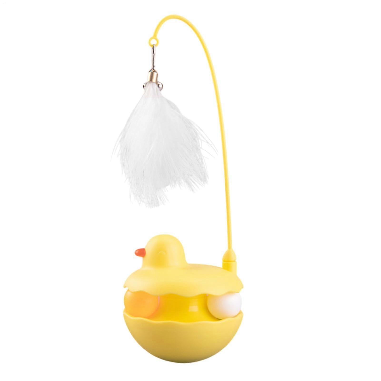Interactive Feather Cat Toy Duck Shape with Rotating Base for Indoor Cats Easter Play Yellow