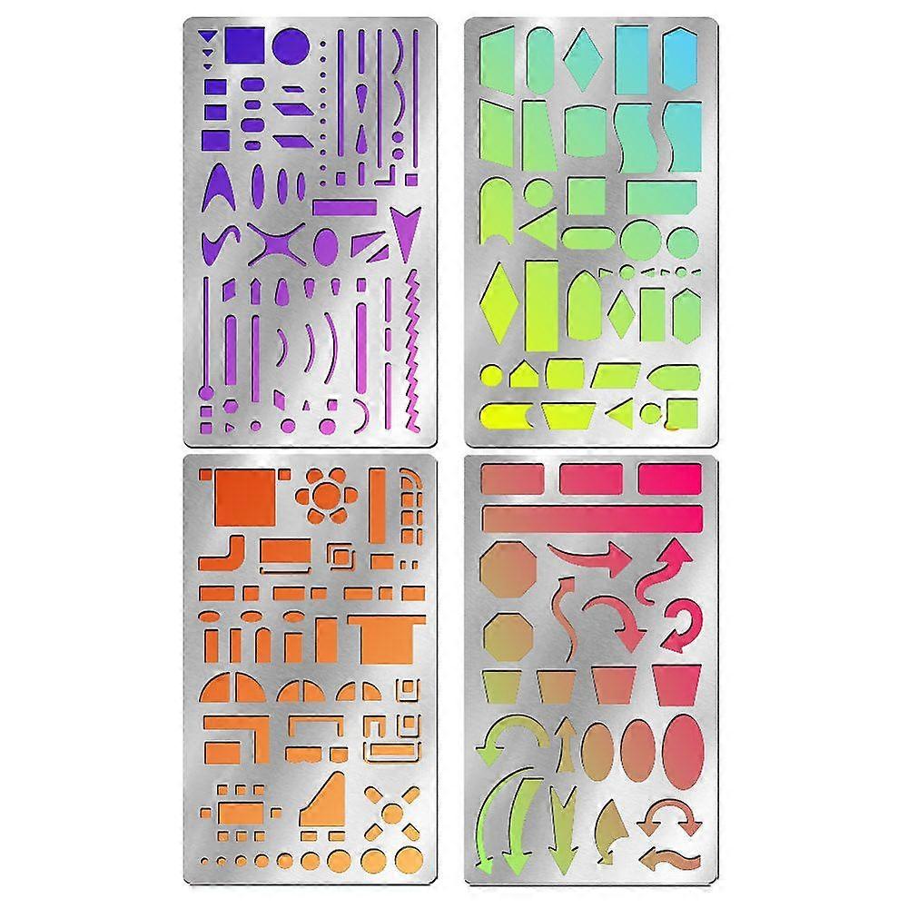 4Pcs Metal Basic Pattern Templates Mechanical Stencil for Drawing Stainless Steel Painting Stencils Rectangle Circle Tracers Stencil Template Tool Bas