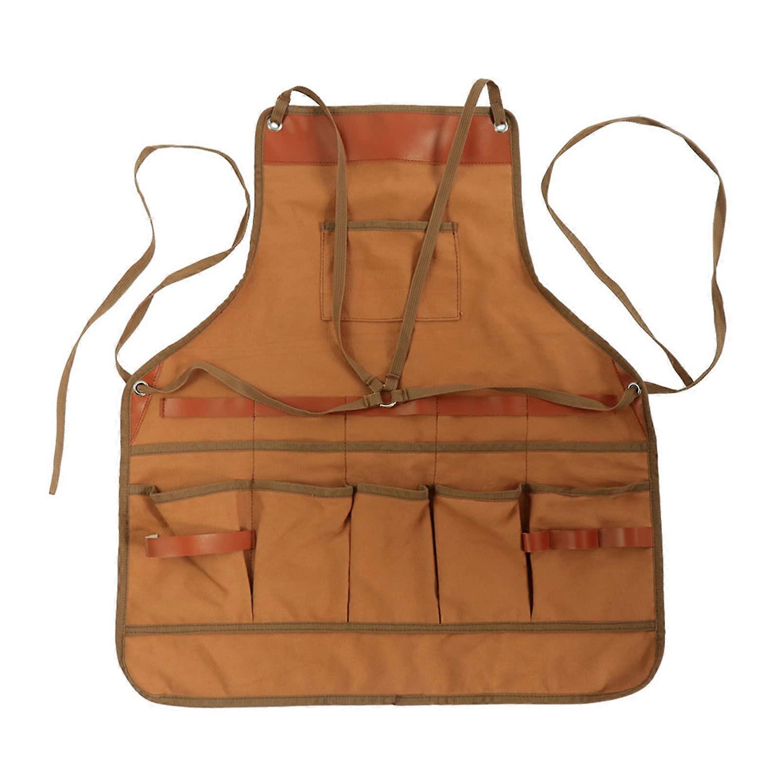 Canvas Work Apron with MultiPocket Storage Adjustable Strap for Kitchen Cooking Baking Painting