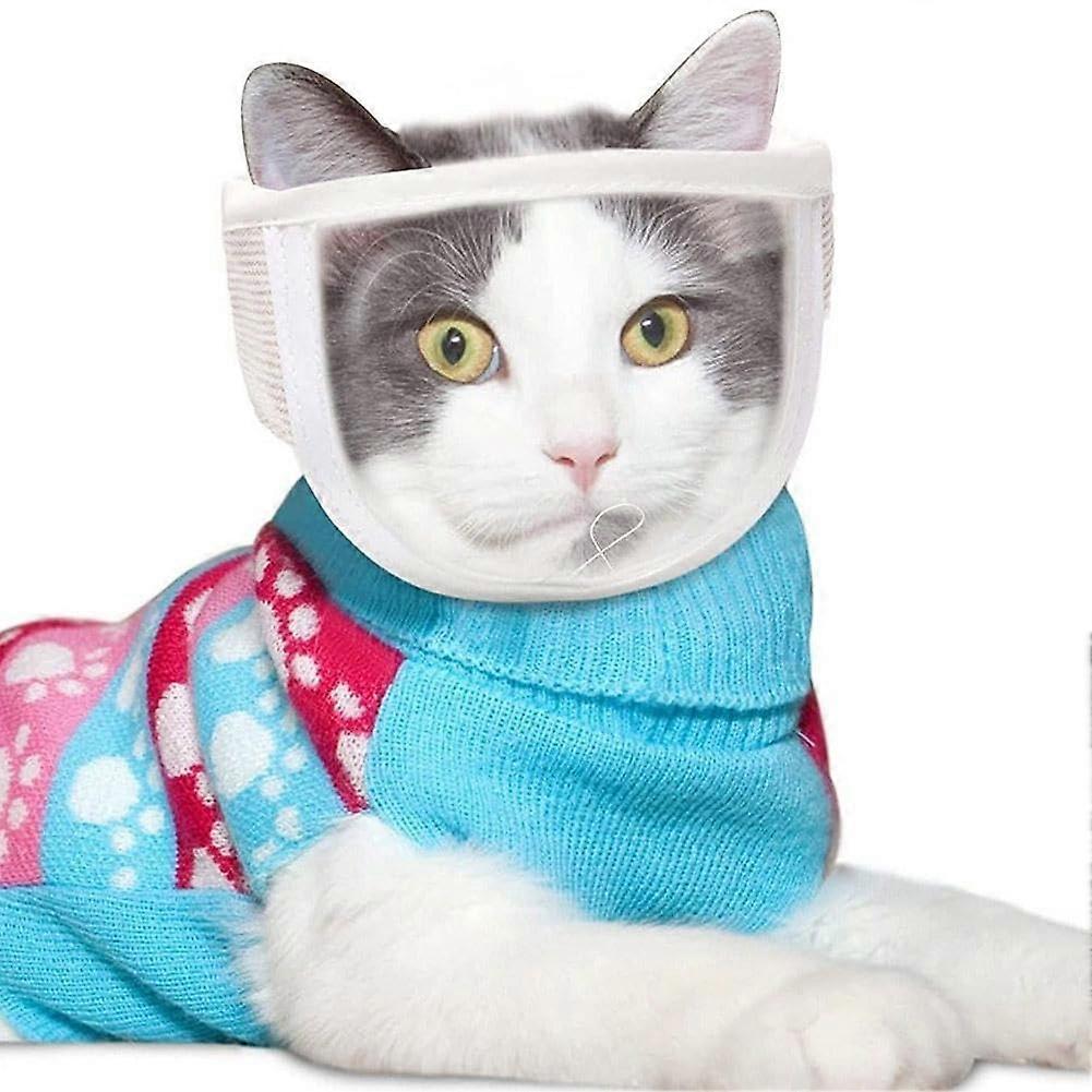 Cat Muzzle for Grooming with Adjustable Fit, Breathable AntiBiting Protection, Transparent Black Small