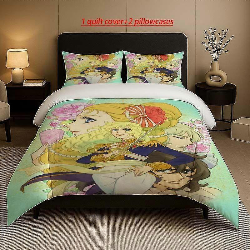 Versailles Rose Quartet Surfing Illustration Pattern Three-Piece Set Soft And Comfortable Bedding Set Suitable for All Seasons