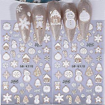 Christmas Nail Stickers 5D Embossed Snowflake and Snowman Self Adhesive Nail Art Decals 2PCS
