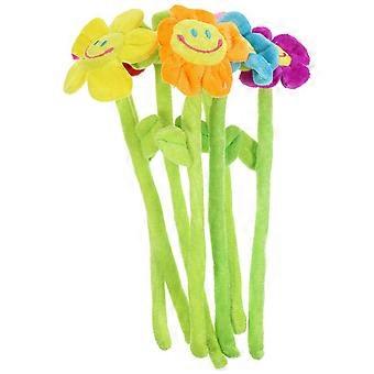 Conjunto de 7 peças de brinquedos de pelúcia flexíveis em formato de flor, com girassóis de pelúcia de desenho animado e carinha sorridente.