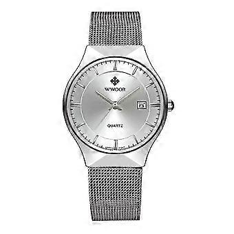 WWOOR Business männliche Edelstahlarmband-Armbanduhr wasserdichte Uhr (weißes Zifferblatt)