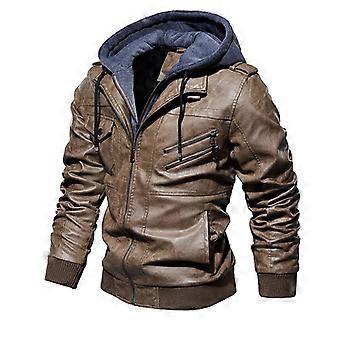 Europe and The United States Single Autumn and Winter Men's Leather Jacket Men PU Leather Hooded Leather Coat Two-piece Set