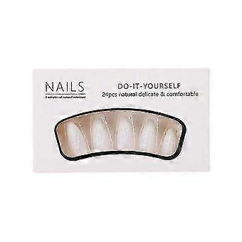 24-Piece Reusable Almond Press-On Nails with Creamy White Gradient Design for Everyday and Holiday Wear