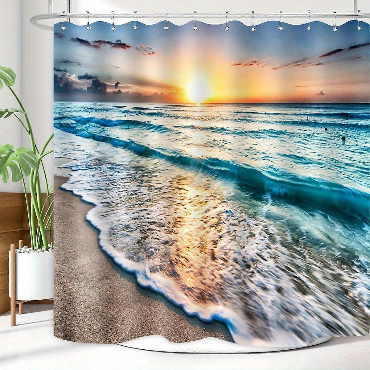 Ocean Sunset Wave Waterproof Polyester Shower Curtain