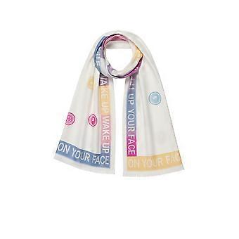 Écharpe légère FAERA motif étoile souriante avec slogan à franges en coton