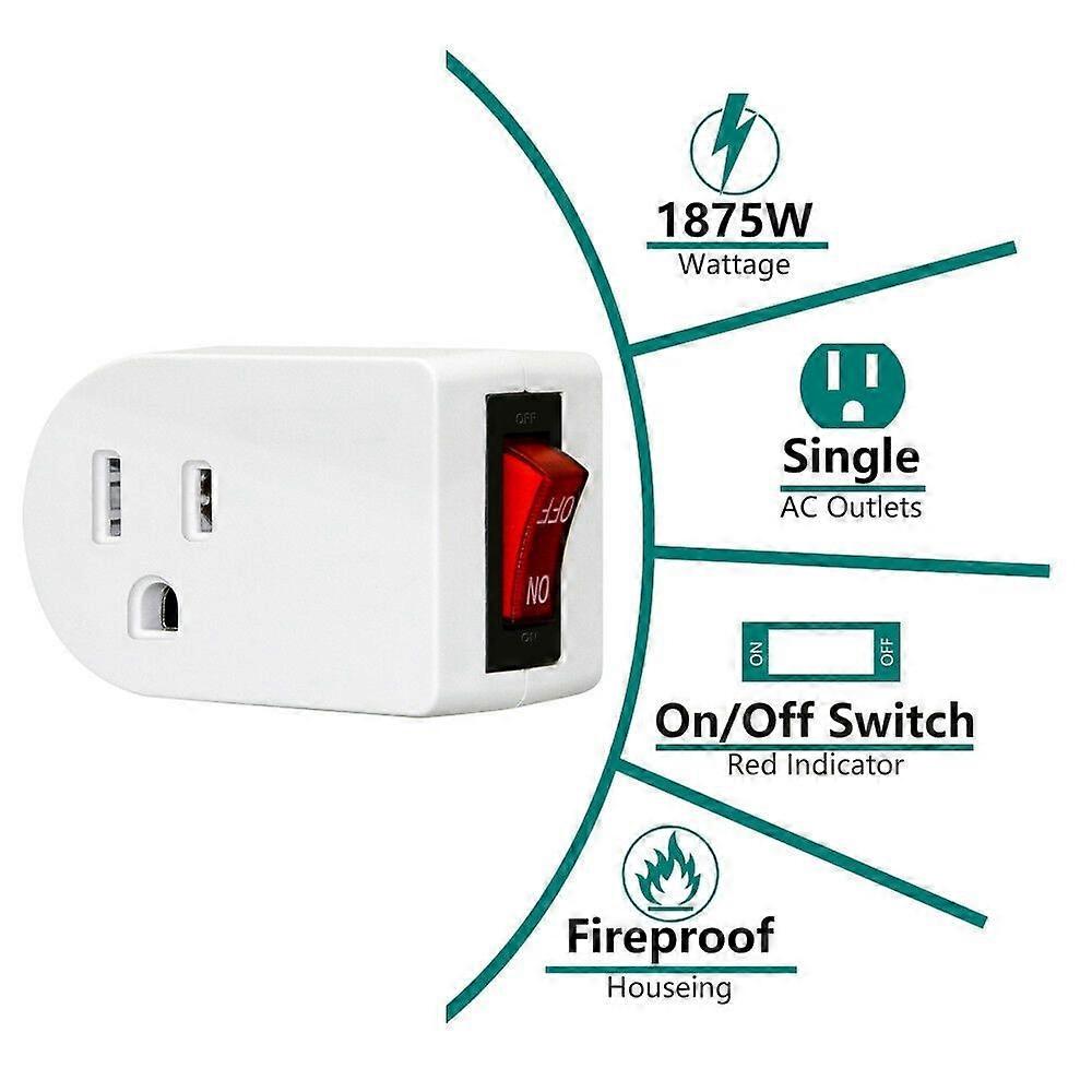 Grounded Outlet Wall Tap Adapter with Red Indicator On/Off Switch(4 Pack)