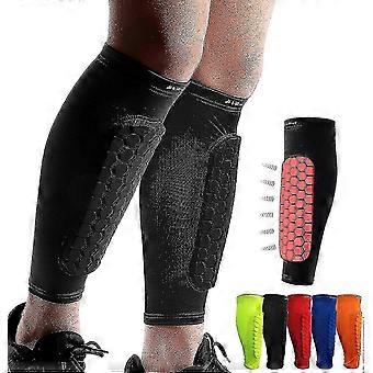 Soccer Shin Guards Kids Youth Adult Calf Compression Sleeve Honeycomb Pads Black X-Large