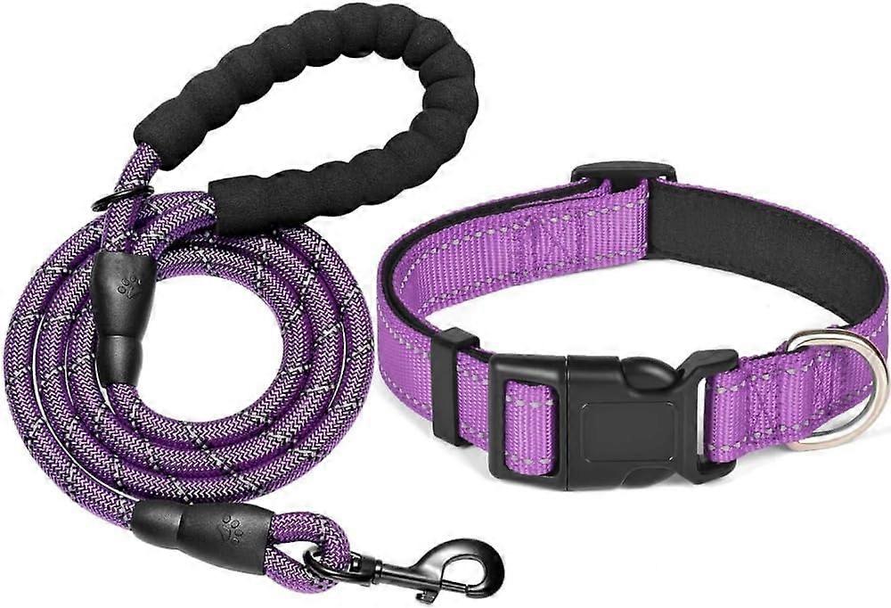 Reflective dog collar and leash set, adjustable collar,durable nylon