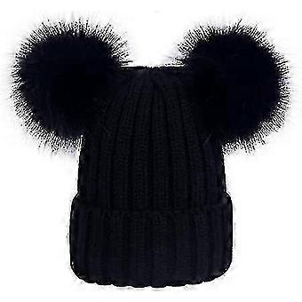 Cappello da donna autunno/inverno 2025, stile coreano, lavorato a maglia, con doppio pon pon, in pelliccia sintetica di volpe, berretto di lana con doppia sfera.