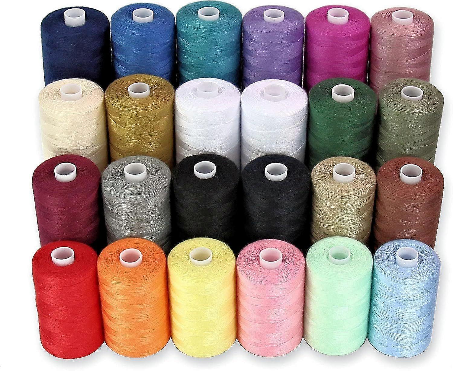 24 Spool Sewing Thread Set, 1000 Yards Each, Polyester, 22 Colors Plus B&W