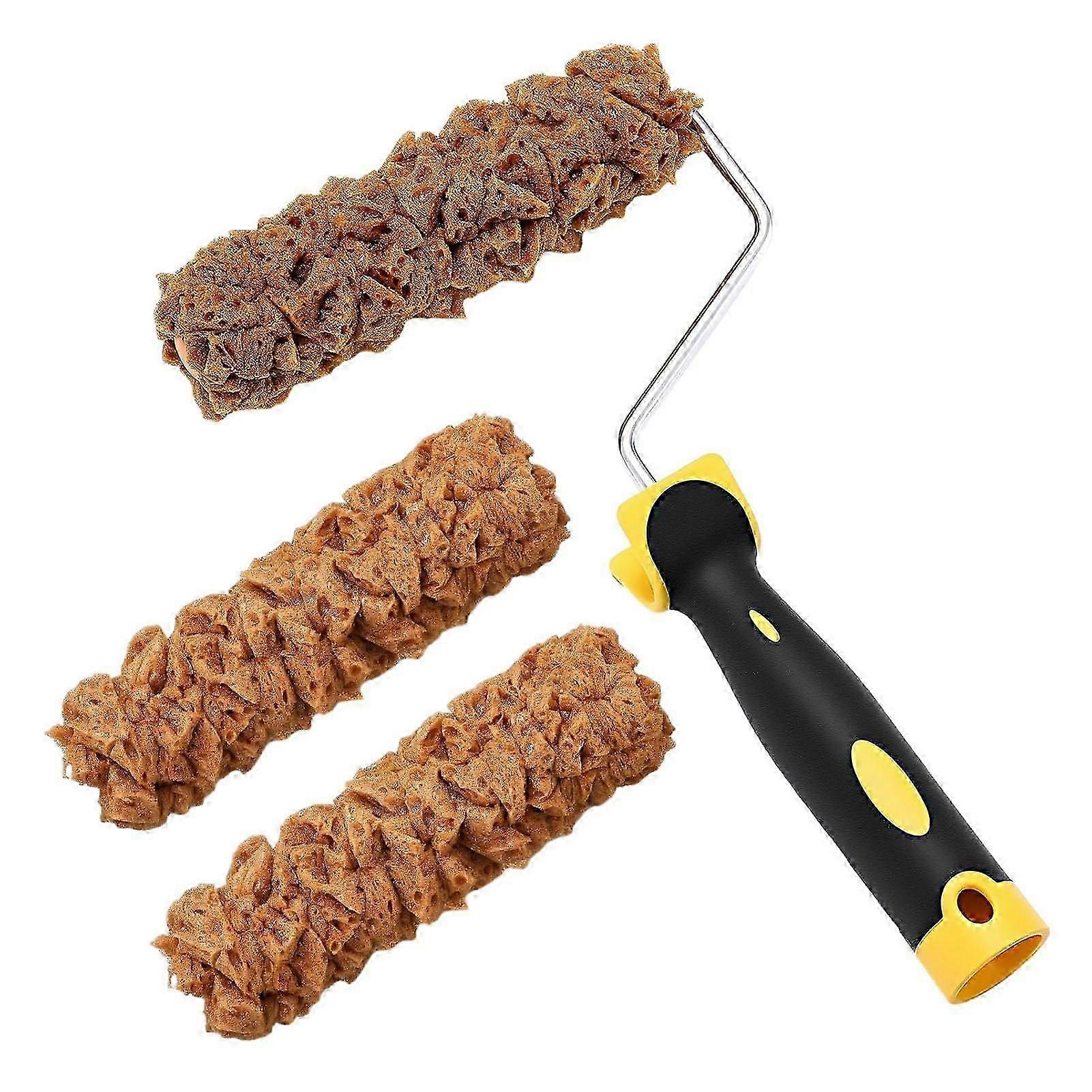 R8 3Pcs Handheld Paint Roller Kit Ergonomic Handle Washable Reusable Multipurpose Paint Rollers Texture Pattern Roller Brush Tools