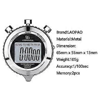 Metal Stopwatch,1/100th Second 2 Lap Memory, Clock Daily Digital Timer