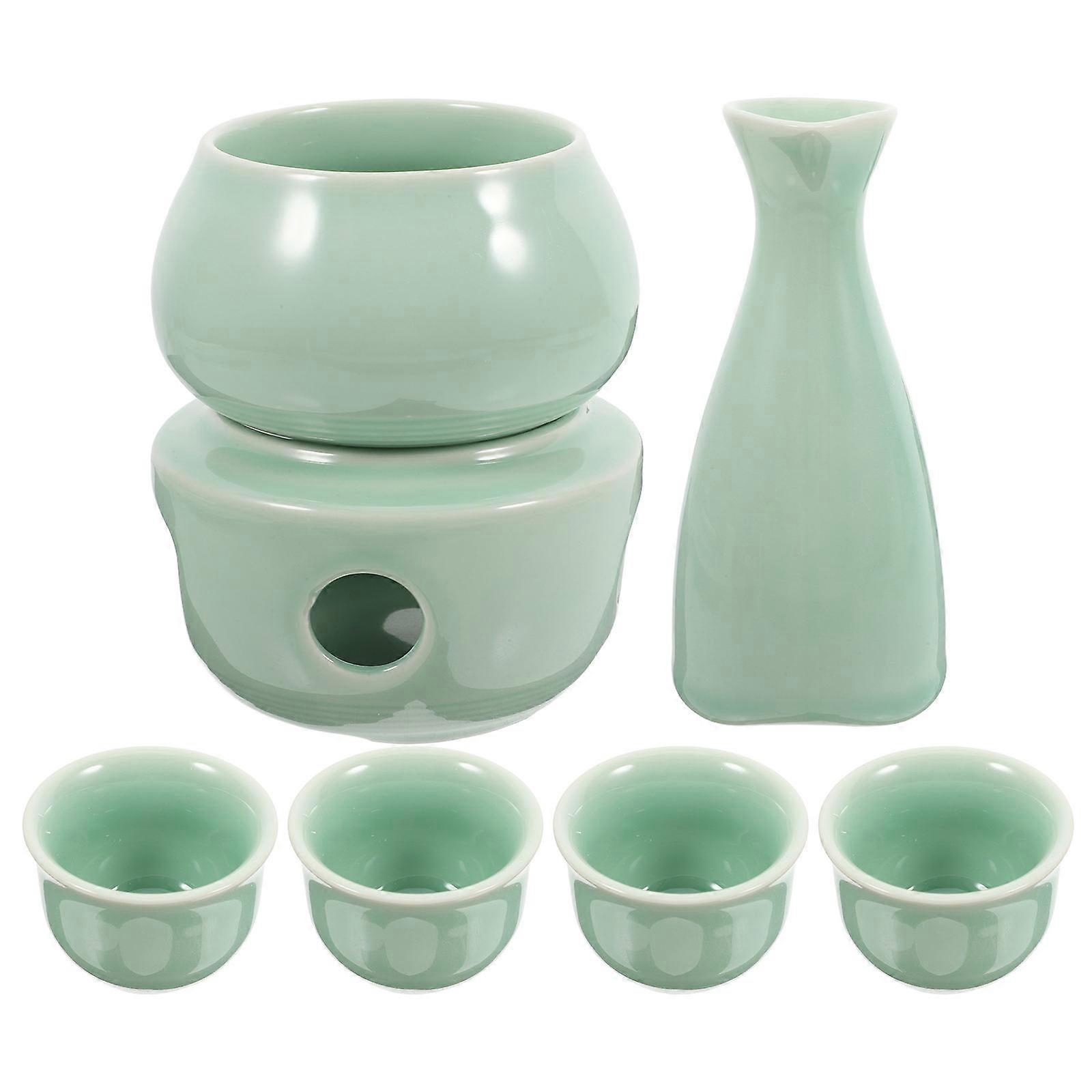 Light Green Ceramic Sake Pot Set for Serving with Warmer 1Set