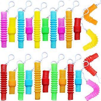 24PCS Mini Pop Tube Fidget Keychain Toys for Kids, Bulk Sensory Stress Relief Party Favors