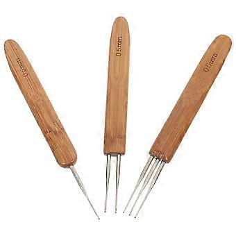 Dreadlock Tools Crochet Hook Set Bamboo Handle for Dreadlock 3Pcs Braiding Needle