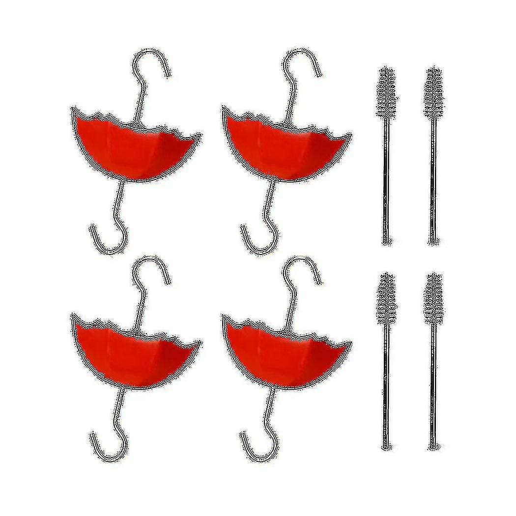 Ant Moat For And Oriole Feeders, 5 Oz X 4 Pack Red Umbrella Ant Guard Hooks With Brushes