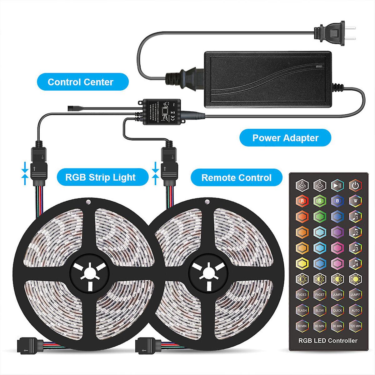 Dc12v 5m/10m 5050 Rgb Led Strip Light Kit - Waterproof, Home Decor, Includes Power Adapter & Remote Control
