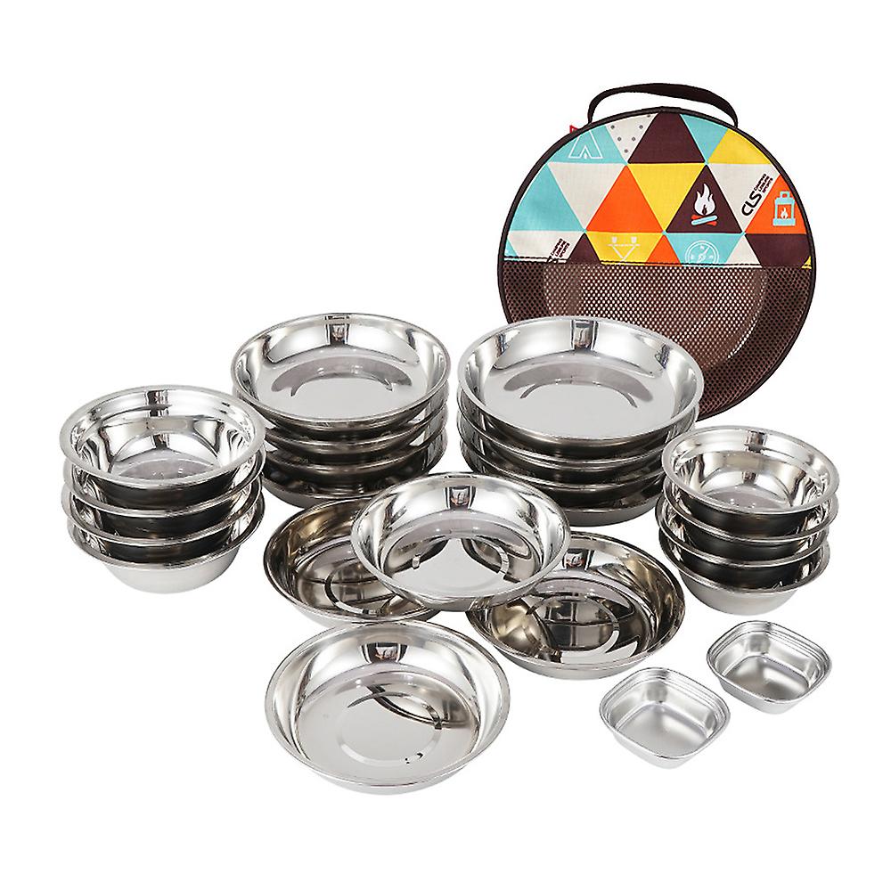 22pcs Portable Camping Tableware Set Polished Stainless