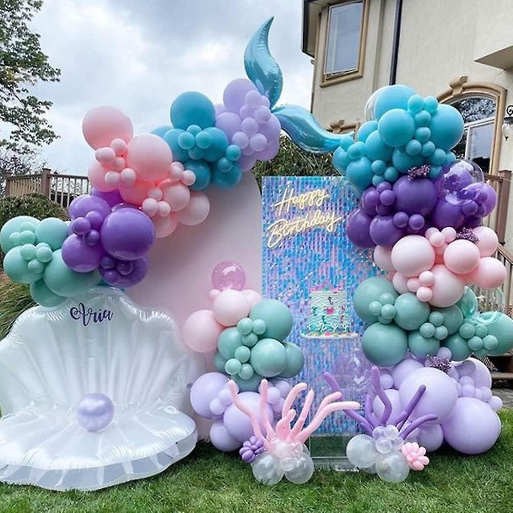 119Pcs Mermaid Balloon Garland Kit, Mermaid Tail Arch Party Decorations with Pink Purple Blue Balloons