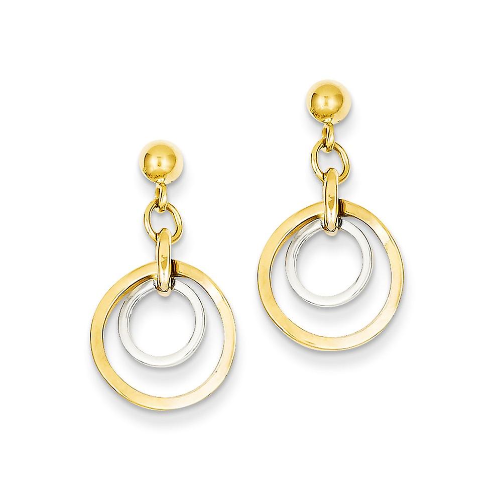 14k Two Tone Polished Gold Circle Post Long Drop Dangle Earrings 24x13mm Wide-Dangle Earring for Women