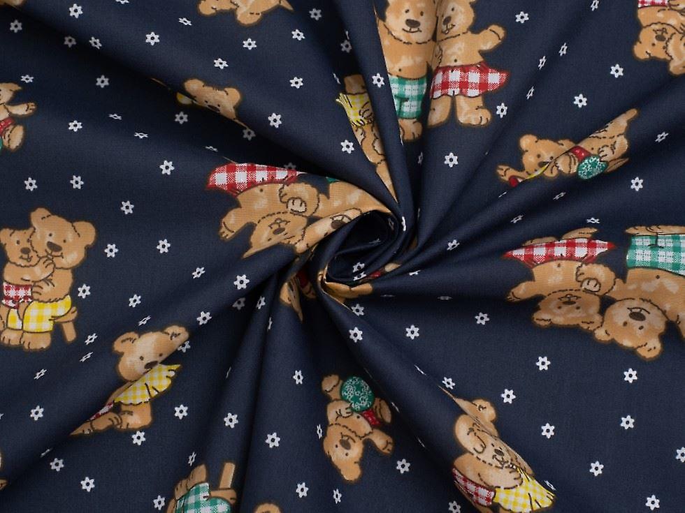 Printed Polycotton Fabric Navy Blue - per metre