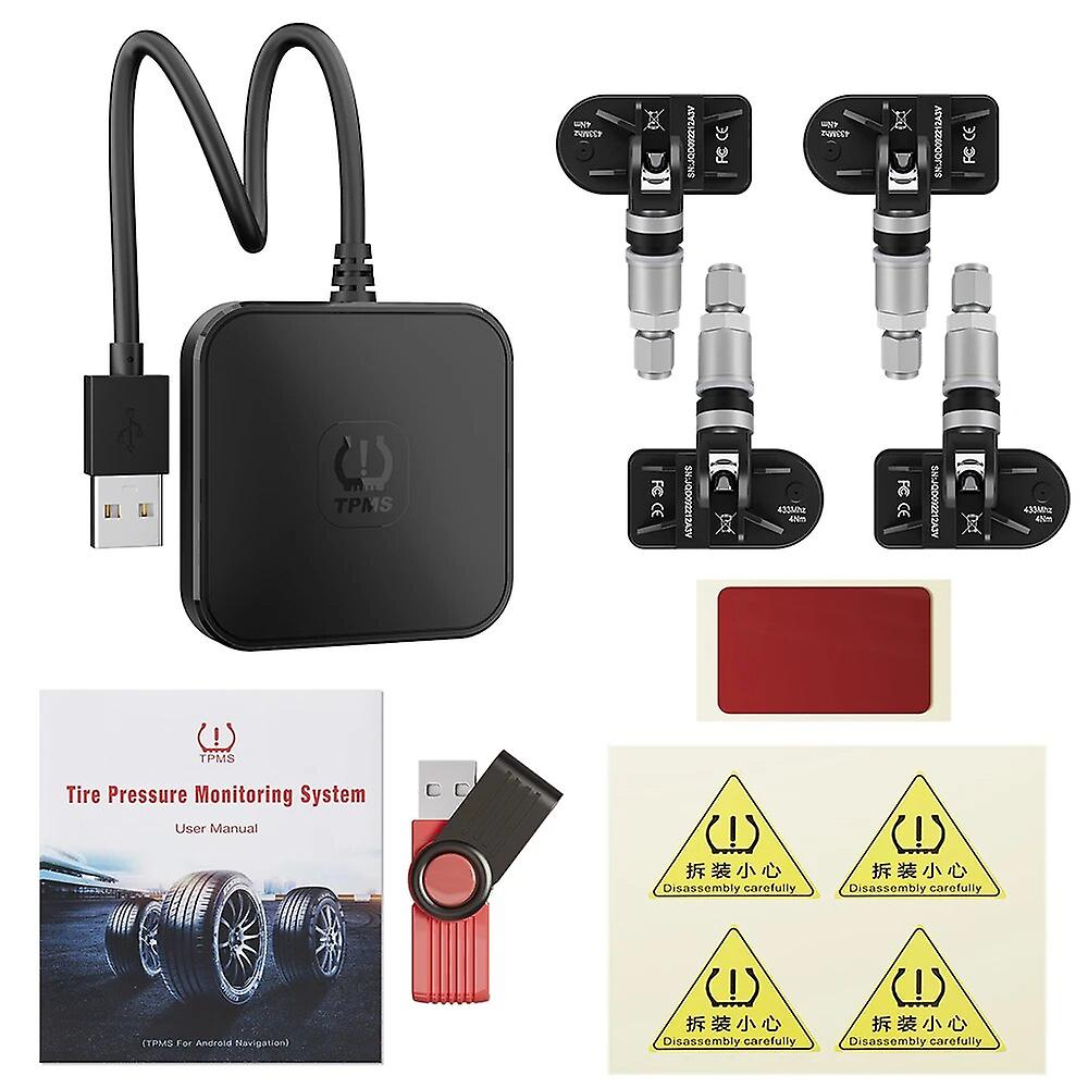 Usb Tmps Tire Pressure Monitoring System Android Navigation Alarm System With 4 Sensors Usb Android Car Tpms