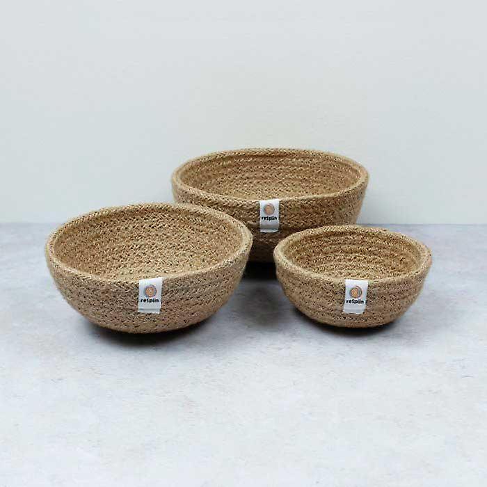 Jute Mini Bowls Set Of Three - Natural