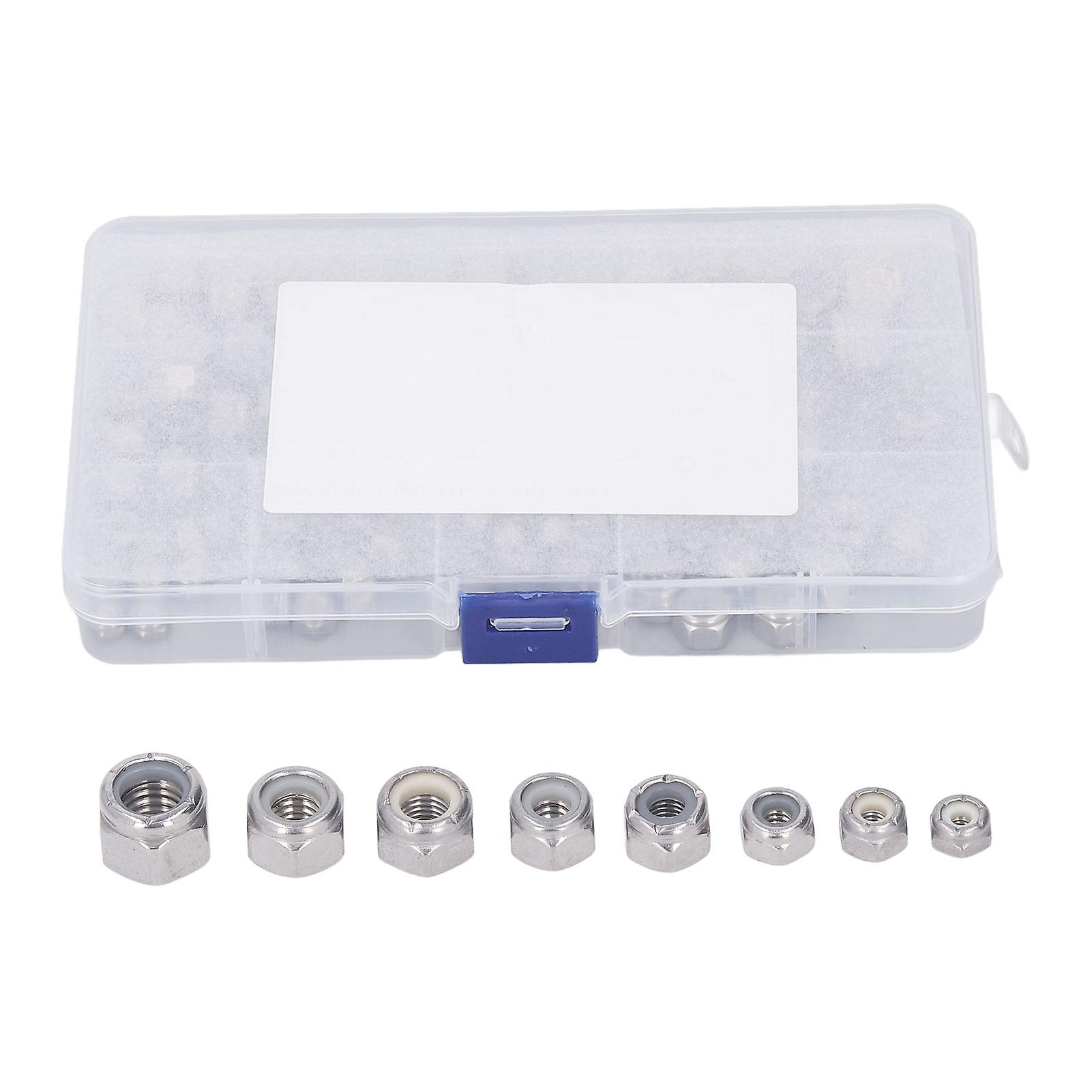 80PCS Hex Nuts Assortment Kit 304 Stainless Steel Lock Nuts with Nylon Insert 8 Specifications