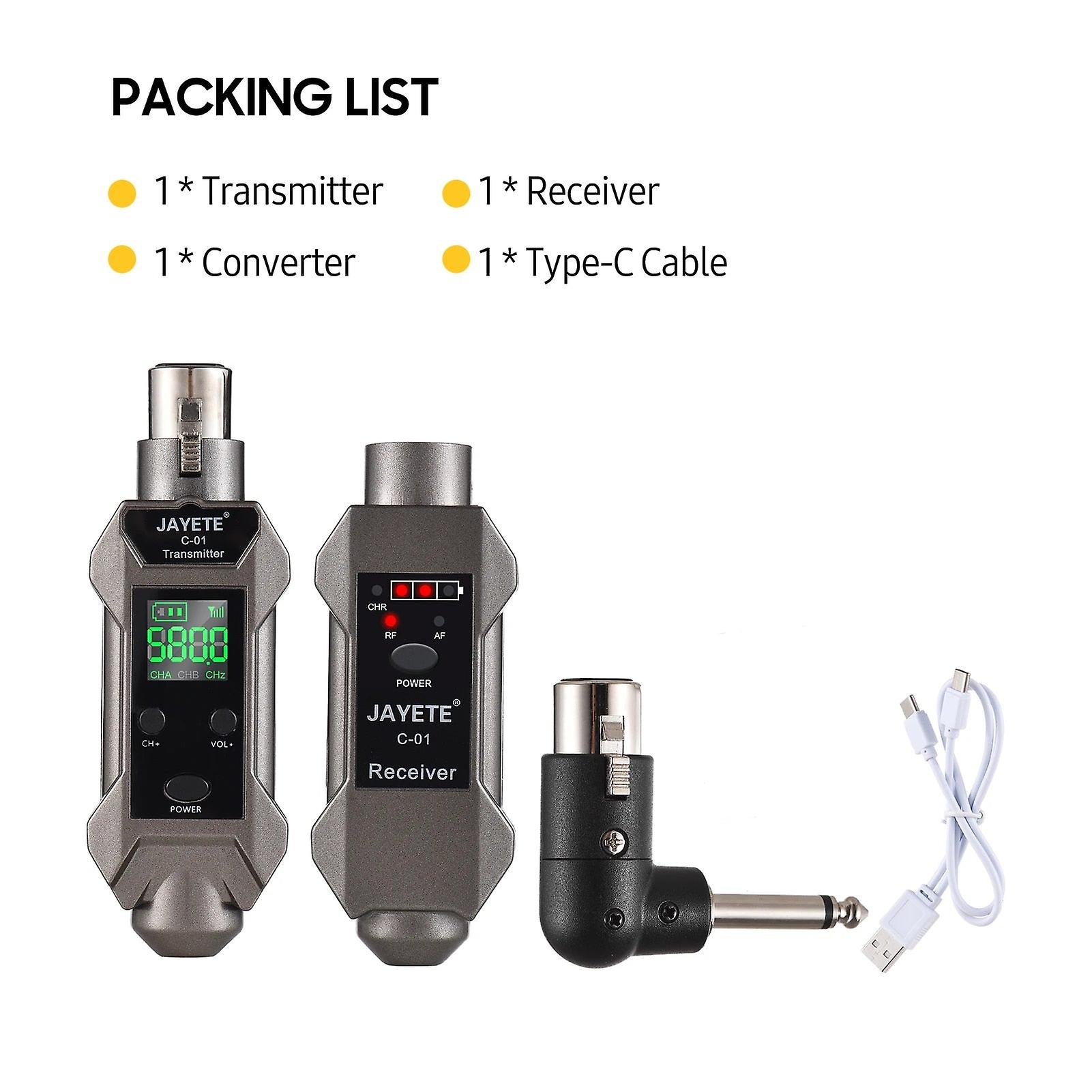 Jayete C-01 Uhf Professional Wired To Wireless Microphone Converter Micphone Transmitter & Receiver 571~598mhz 48v Phantom Power