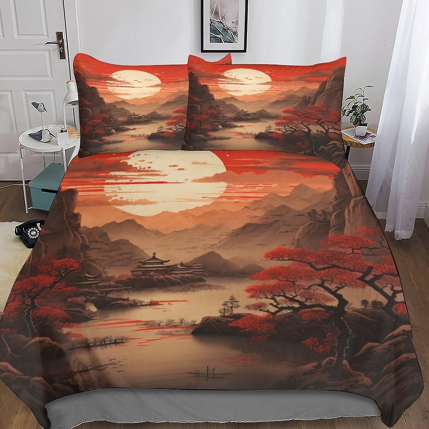 VCLUST River Påslakan Pojkar Barn 3 stycken Sängkläder, Solnedgång Täcke Skydd Microfiber Tredimensionellt 3D-tryck Påslakan Med Örngott, W