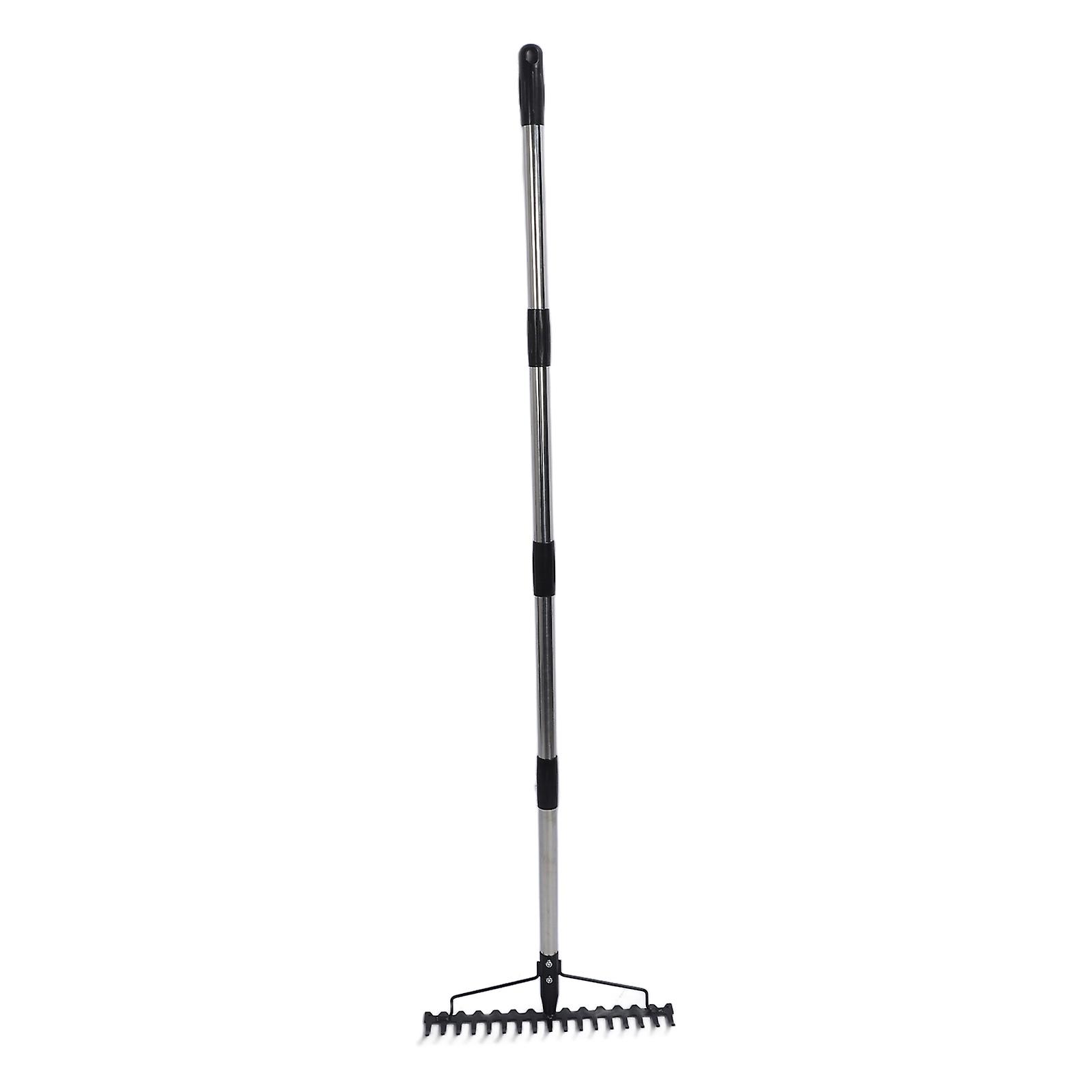 Garden Rake 17 Tines Multifunctional Adjustable Detachable Metal Head Rake Tool for Loosening Soil Gathering Leaf 4 Section
