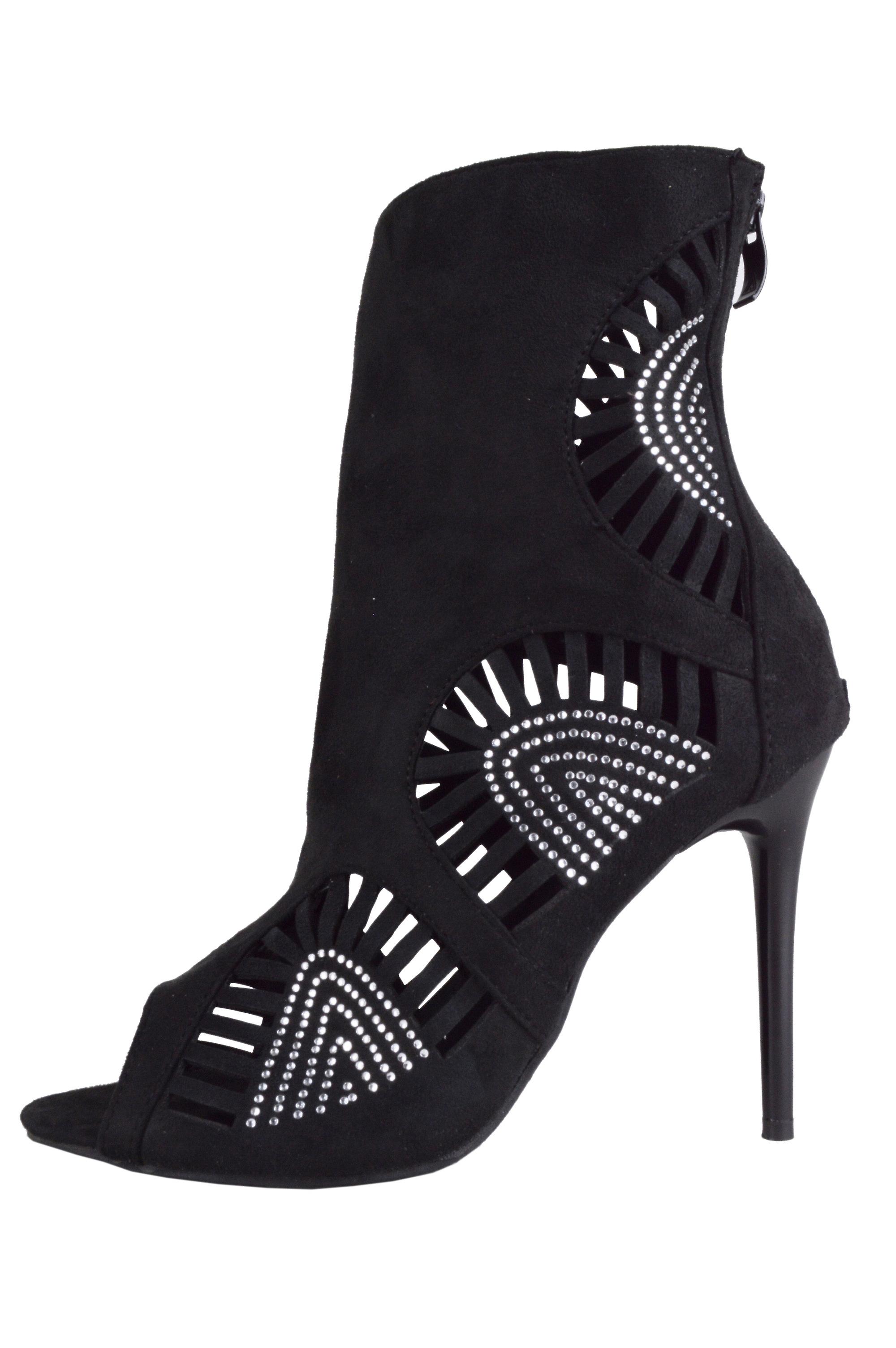 Lovemystyle Laser Cut Open Toe Ankle Boot With Diamante Detail