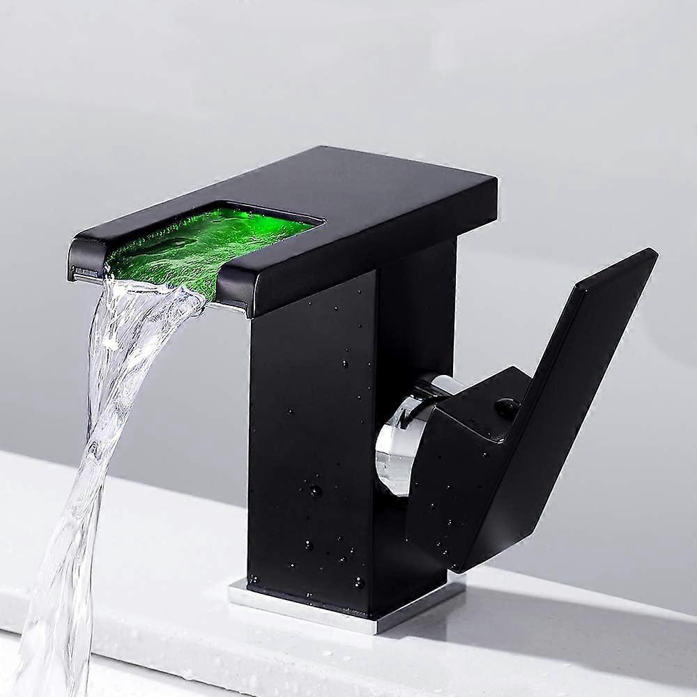 Robinet de salle de bain Cascade LED Noir Cascade Chaud Froid Lavabo Lavabo Robinet de salle de bain (Noir)