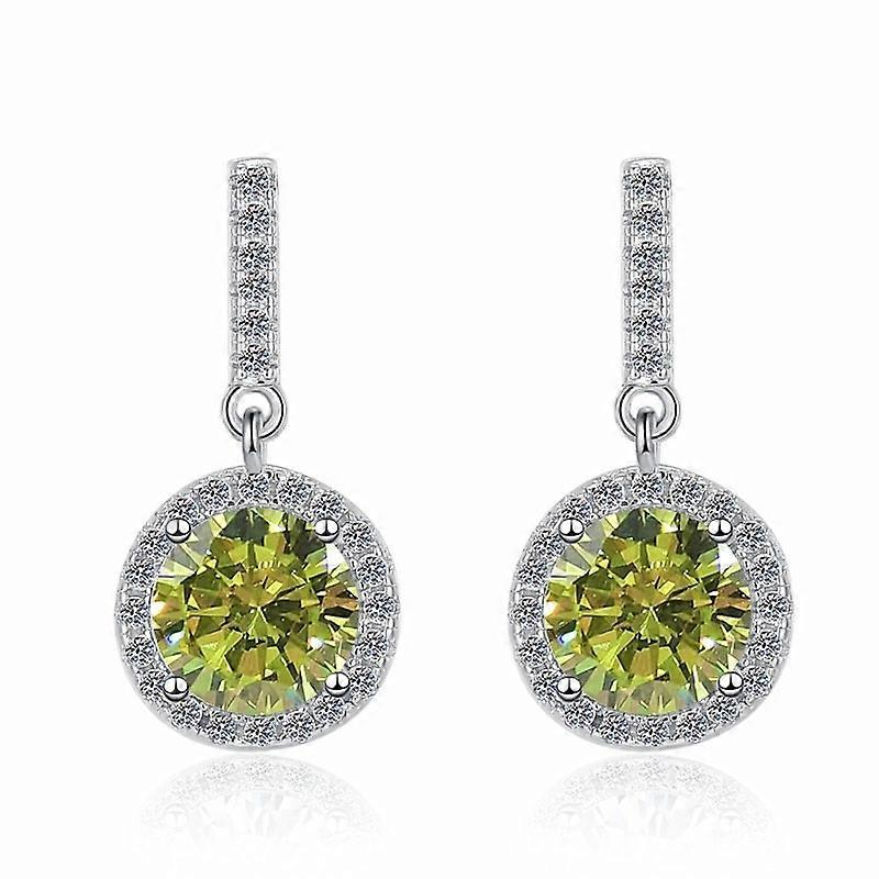 Earrings-Round Moissanite Drop-Elegant Lady-Silver Glam