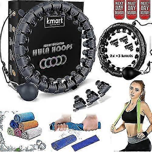 Mkk Smart Weighted Hula Hoop ، تمرين لياقة بدنية قابل للتعديل - 24 عقدة قابلة للفصل / رابط أسود