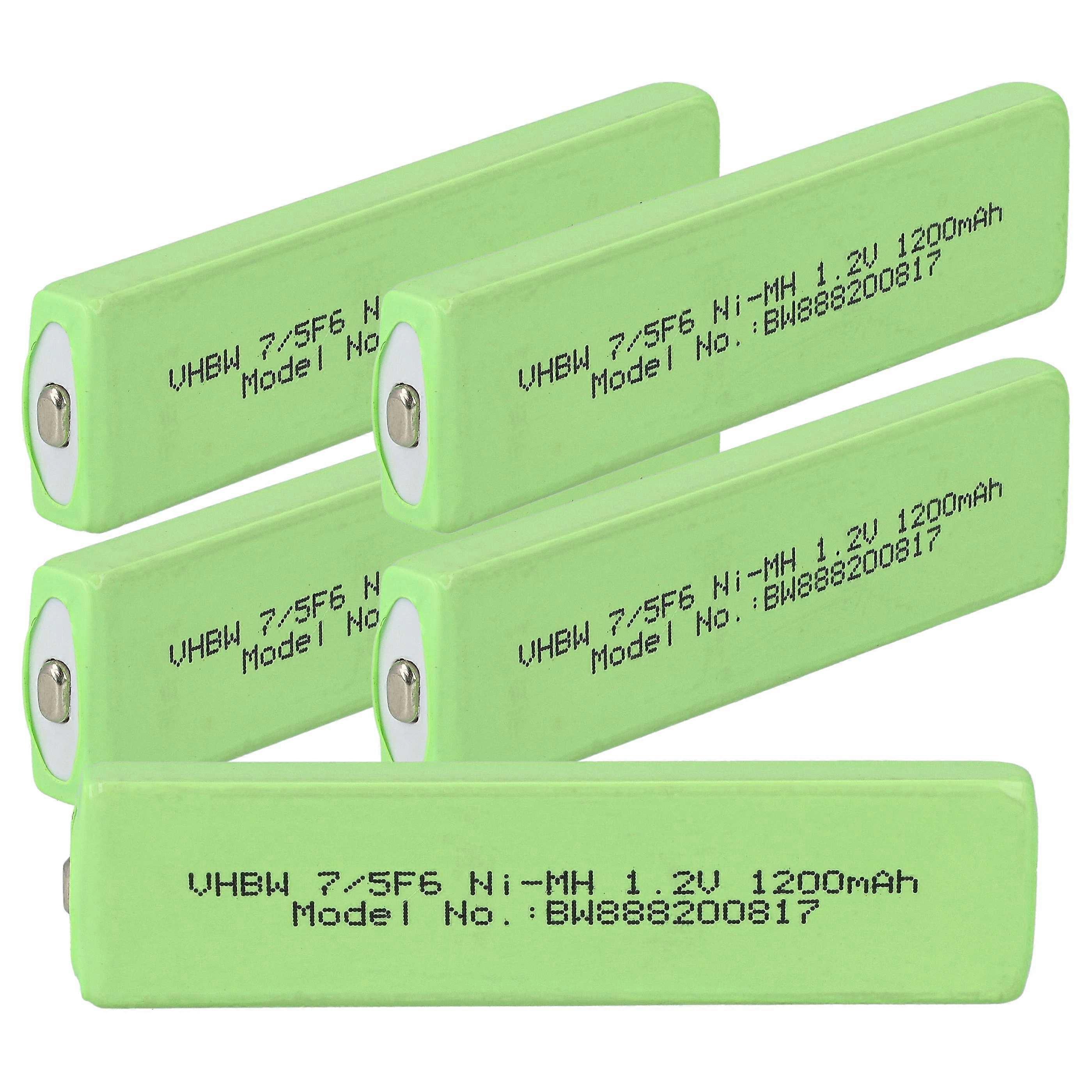 vhbw 5x Înlocuire celulă baterie pentru Sony NH-10WM, NC-6WM, NC-5WM, NC-4WM, NH10WM, NH14WM pentru CD Player (1100 mAh, 1.2 V, NiMH), baterie 7/5F6, buton