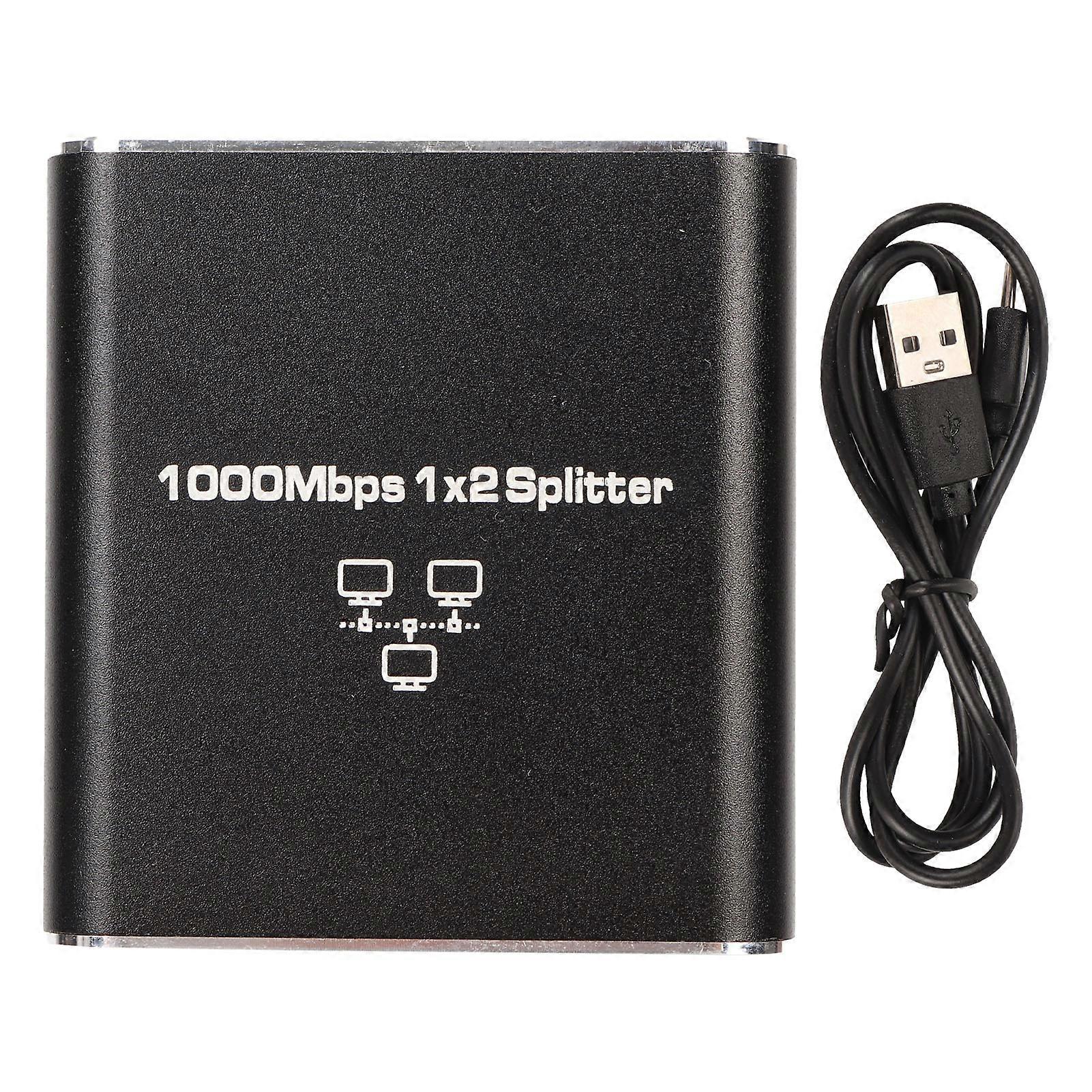 Ethernet Splitter RJ45 Network Port 1 to 2 Port Aluminum Alloy Gigabit Network Switch 1000Mbps