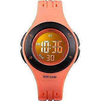 Kid Watch 50m Waterproof Sport Led Alarm Stopwatch Digital Child Quartz Wristwatch For Boy Girl Orange Black