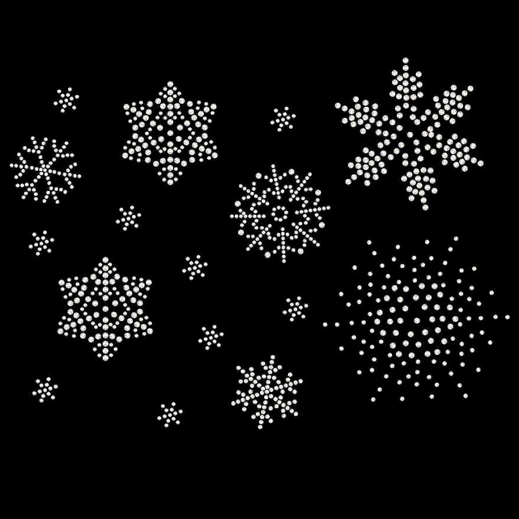 2Sheet Snowflake Iron on Rhinestone Crystal Transfers Applique 16pcs Snowflake Pattern Hotfix Decals Hot Melt