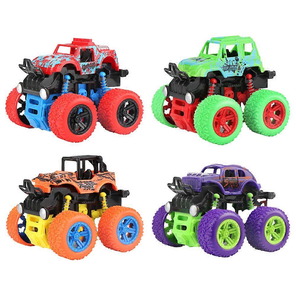 Monster Trucks, 4 Pack Push and Go Τριβή Powered Cars Οχήματα Παιχνίδια, 360 Περιστρεφόμενο Stunt Car