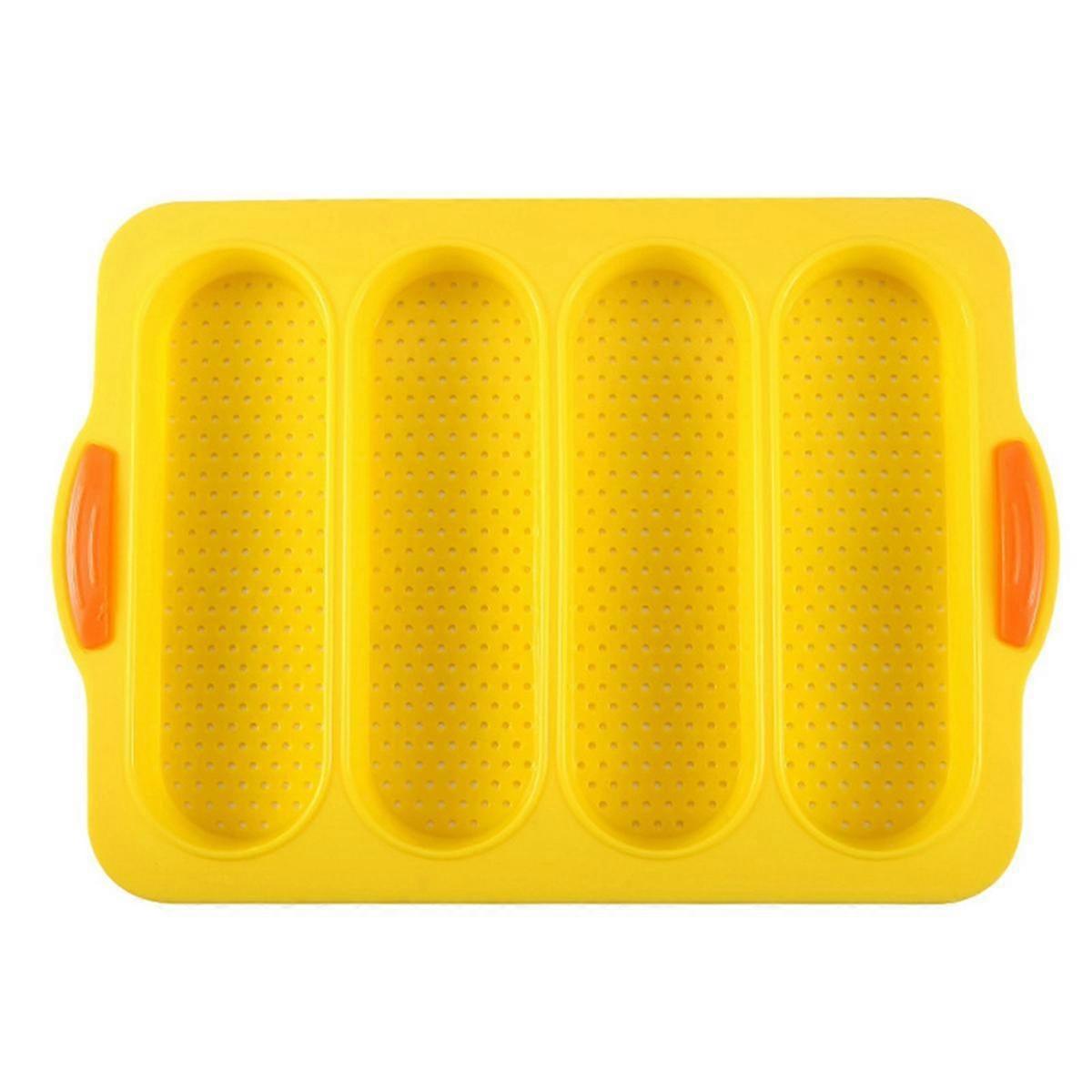 Silicone Loaf Pan Baking Pan for Baking French Baguettes/Hot Dog Buns,Nonstick &Easy Clean&Heat Resistant,Yellow
